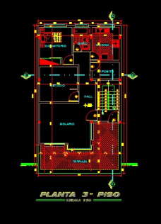 فایل اتوکد پلان معماری طبقه سوم ساختمان مسکونی 4 طبقه با اندازه گذاری کامل قابل ویرایش