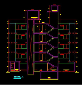 فایل اتوکد برش آپارتمان مسکونی 5 طبقه با کد ارتفاعی کامل رد شده از پله قابل ویرایش