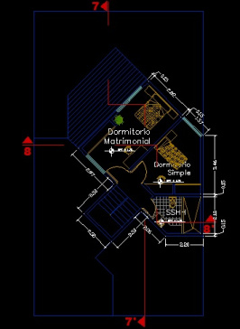 فایل اتوکد پلان معماری طبقه اول منزل مسکونی 2 طبقه با اندازه گذاری و مبلمان کامل قابل ویرایش