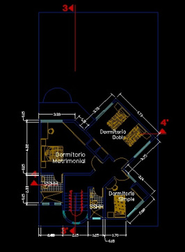 فایل اتوکد پلان معماری طبقه سوم منزل مسکونی 3 طبقه با اندازه گذاری و مبلمان کامل قابل ویرایش