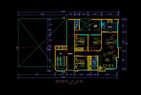 فایل اتوکد پلان معماری طبقه اول آپارتمان مسکونی 5 طبقه با اندازه گذاری و مبلمان کامل قابل ویرایش