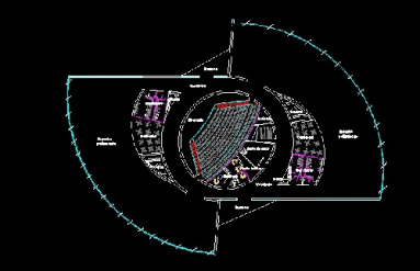 فایل اتوکد طراحی آمفی تئاتر همراه با طراحی دقیق سایت پلان، پلان های اجرایی، مقاطع و نماها