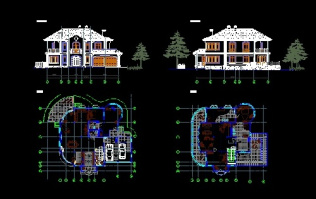 فایل اتوکد طراحی ویلای دوبلکس همراه با نمای چهار طرف پروژه