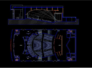 فایل اتوکد طراحی سالن تئاتر همراه با پلان و مقطع