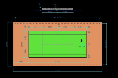 فایل اتوکد طراحی زمین تنیس همراه ابعاد و اندازه ها
