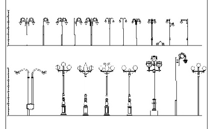 فایل اتوکد آبجکت انواع چراغ روشنایی خیابان